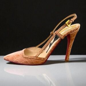 PRADA Crocodile Embossed Slingback Heels 37.5